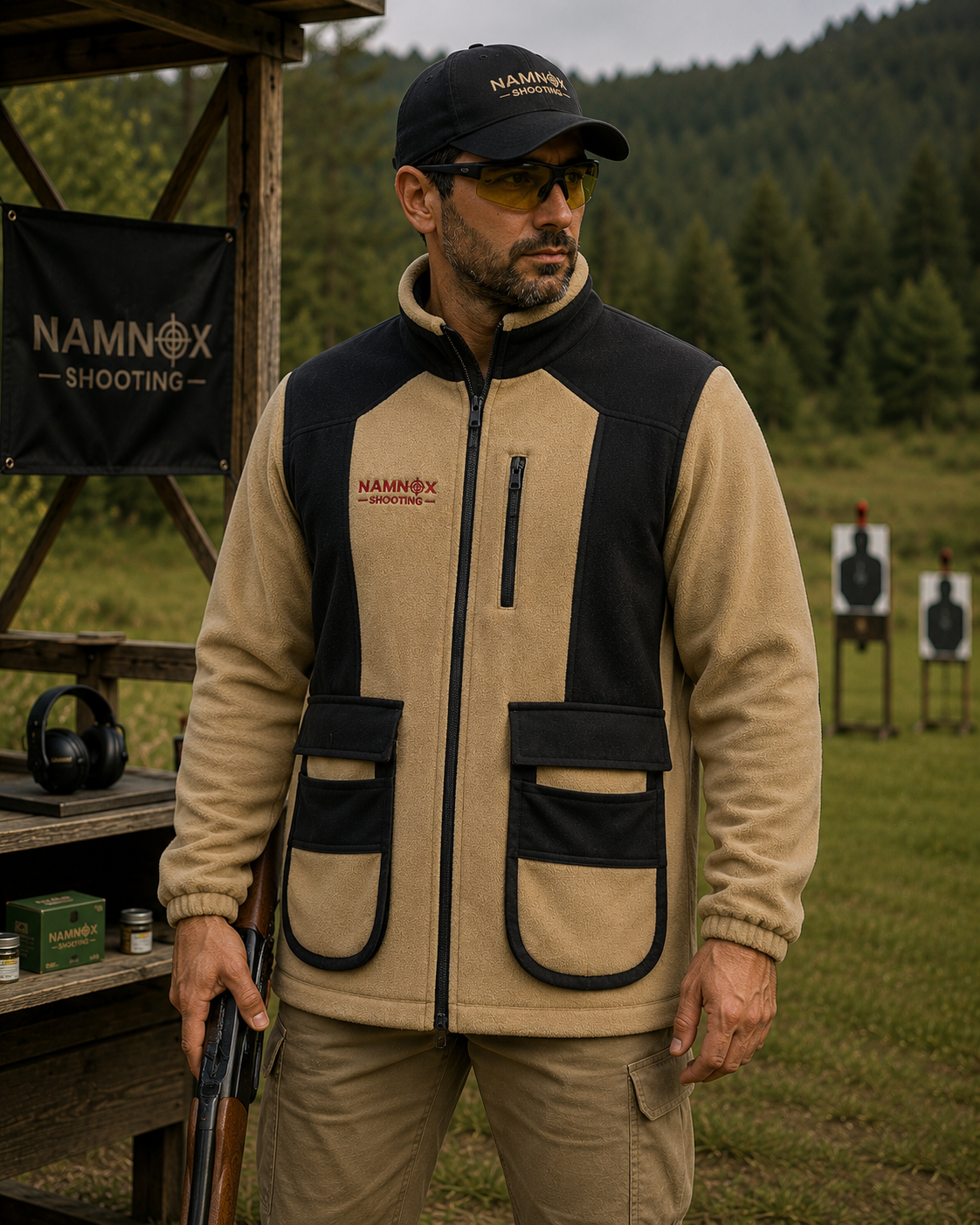 Sand & Black Professional Fleece Shooting Jacket - Image 5