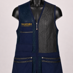 Navy mesh clay shooting vest with quilted shoulder panel