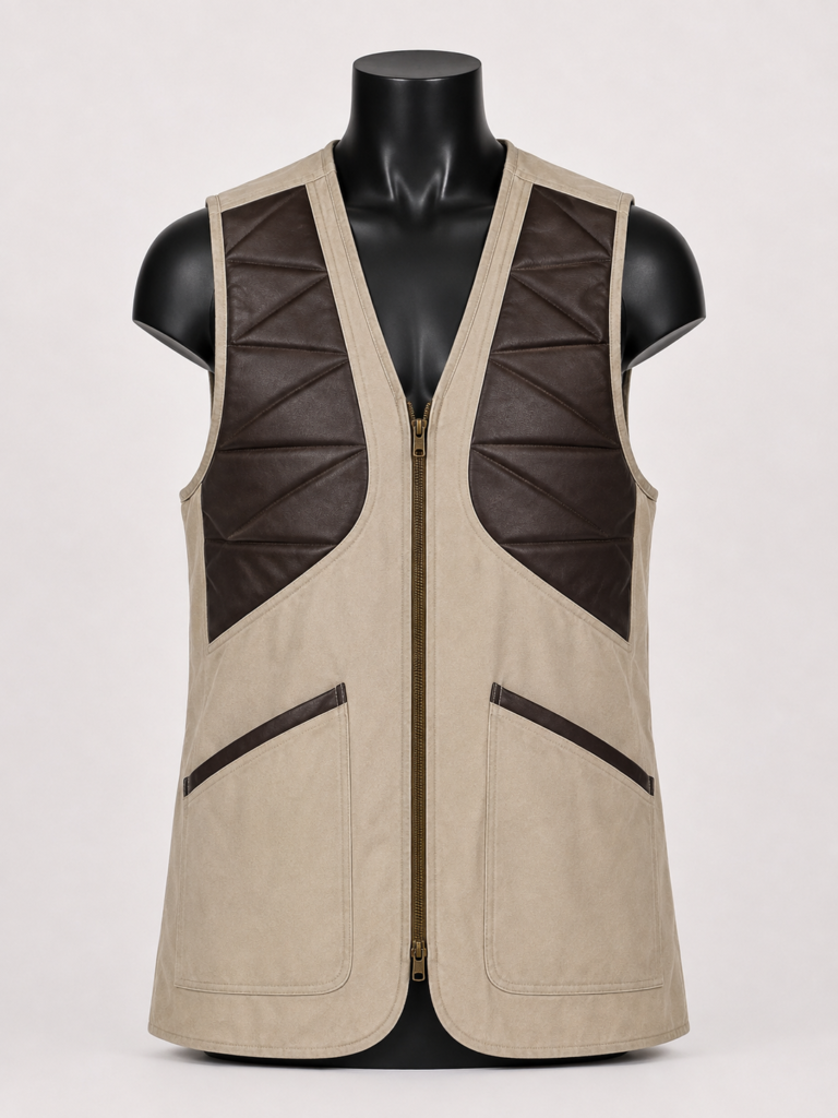 Padded canvas shooting vest with shoulder panels