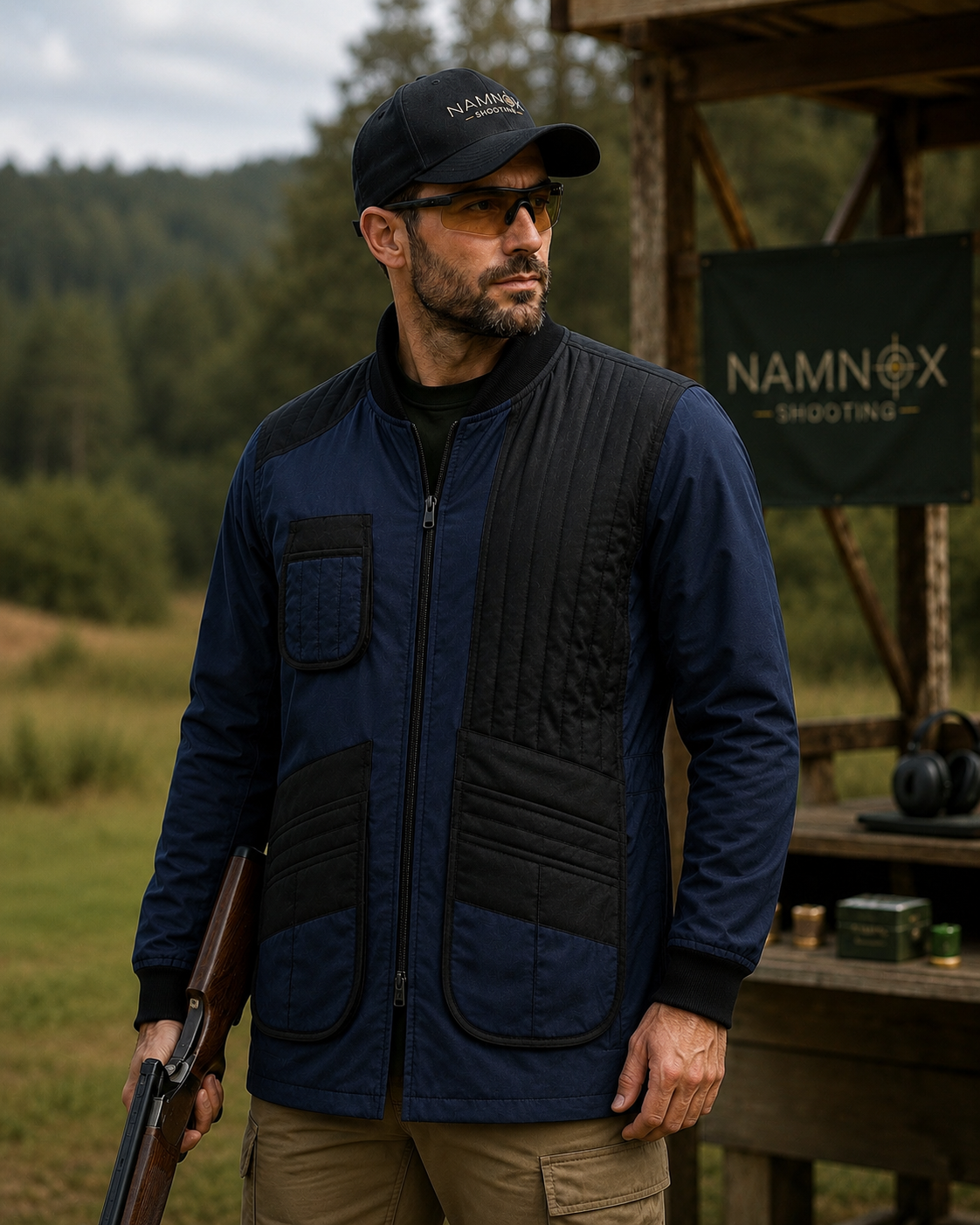 Navy Blue & Black Professional Clay Shooting Jacket - Image 5