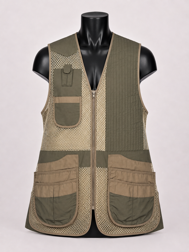 Olive mesh clay shooting vest with large cartridge pockets