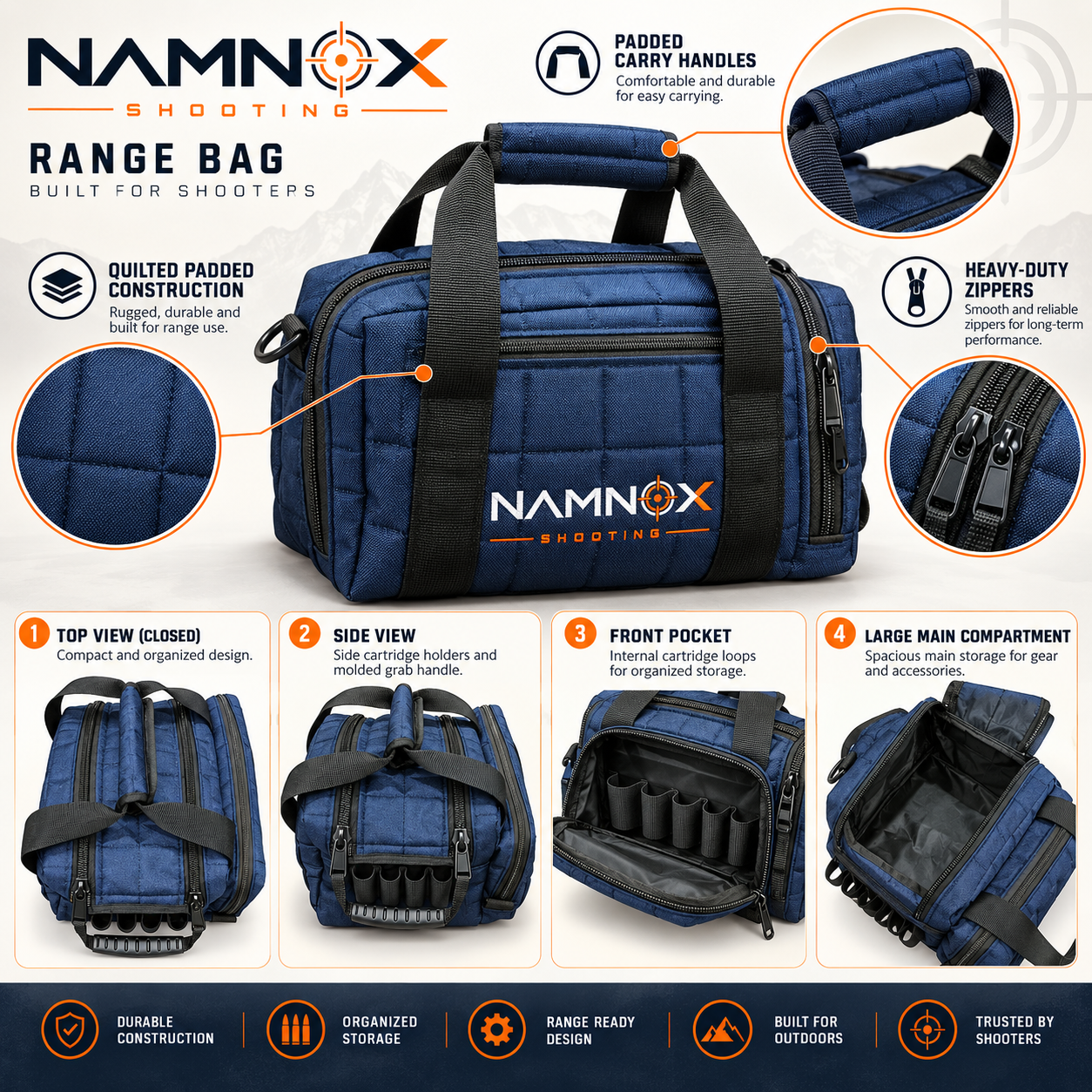Premium Quilted Shooting Range Bag with Cartridge Holders - Image 6